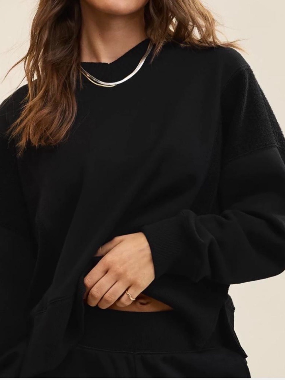 Aerie Après Chill Black V-Neck Pullover Sweatshirt | S